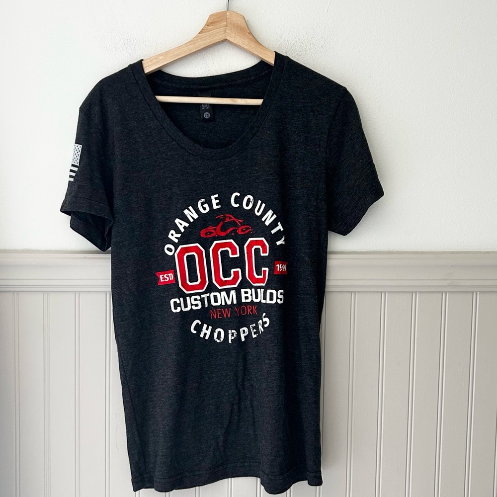 Oscar Mike 2X Orange County Choppers Charcoal Scoop Neck Motorcycle Graphic Tee